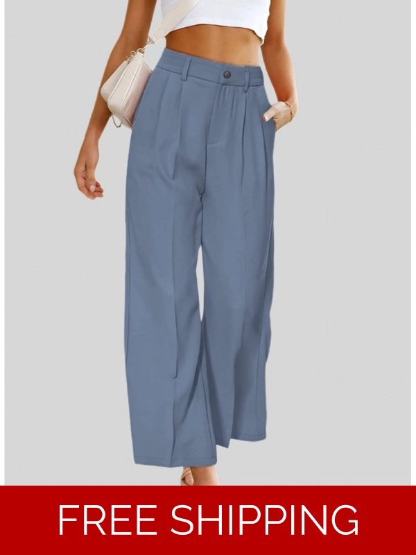 Casual Plain Wide Leg Pants For Women - Blue